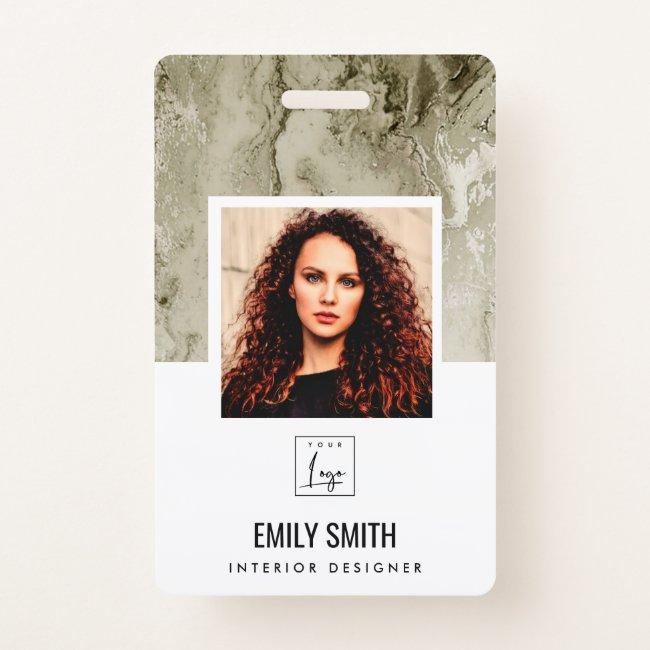 IVORY OFF WHITE GREEN EMPLOYEE PHOTO BAR CODE NAME BADGE