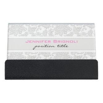 Ivory White Floral Damasks Embossed Effect Desk  Holder