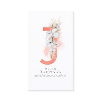 J Letter Monogram White Orchids and Pampas Grass