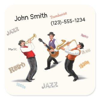 Jazz Musicians Retro Music Blues Vintage ART Paint Square Sticker