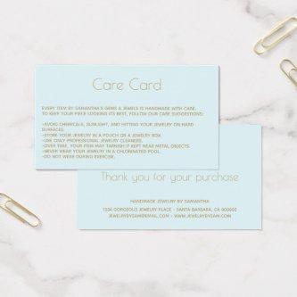 Jewelry Care Card Instructions with logo  Blue