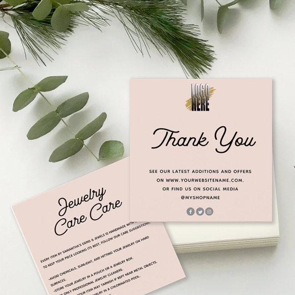 Jewelry Care Card Thank You with logo  Blush