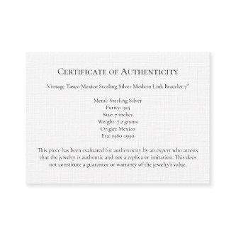 Jewelry Letter Authenticity, Certificate Template