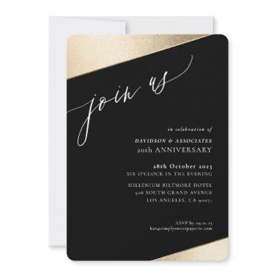 JOIN US calligraphy classy formal gold edge black Invitation