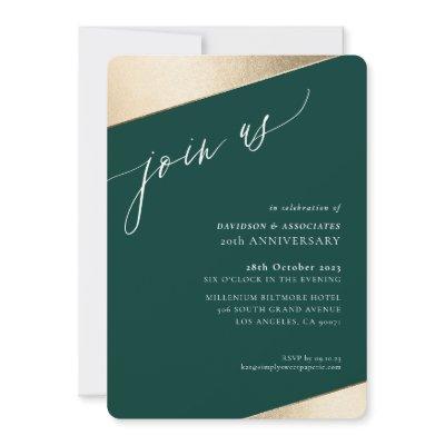JOIN US calligraphy classy formal gold edge green Invitation