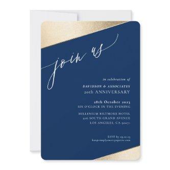 JOIN US calligraphy classy formal gold edge navy Invitation
