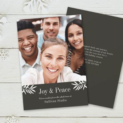 JOY and PEACE Modern Simple Photo Business Holiday Card