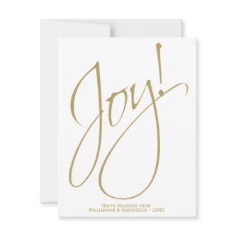 Joy! Simple Elegant Gold & White Small Business Holiday Card