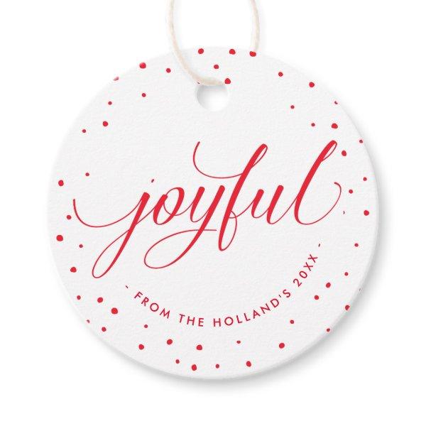 JOYFUL CHRISTMAS GIFT stylish calligraphy gold red Favor Tags
