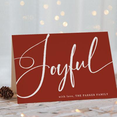 Joyful | Elegant Script on Red Holiday Card