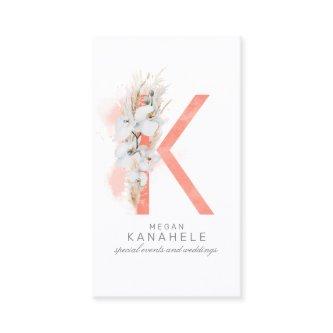 K Letter Monogram White Orchids and Pampas Grass