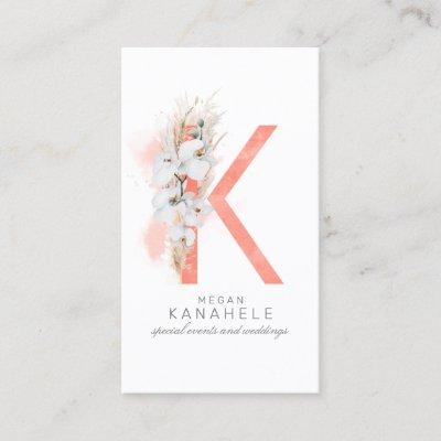 K Letter Monogram White Orchids and Pampas Grass