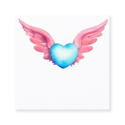 Kawaii Watercolor Heart with Wings Square