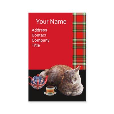 "KEEP CALM AND KITTY ON" CAT TEA PARTY,RED TARTAN