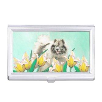 Keeshond in Tulips Painting Cute Original Dog Art  Case