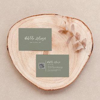 Khaki green modern minimal script QR CODE