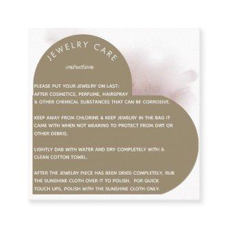 Khaki Heart Arch Jewelry Care Instruction Thanks Square