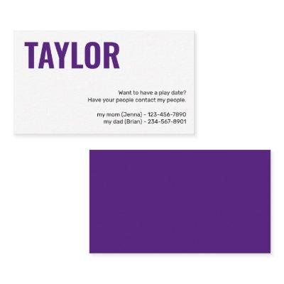 Kids Calling Card Play Date Playdates Girl or Boy