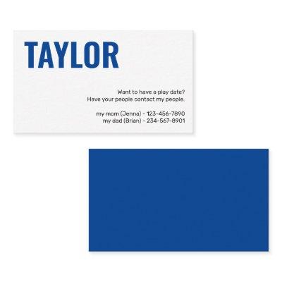 Kids Calling Card Play Date Playdates Girl or Boy