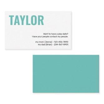 Kids Calling Card Play Date Playdates Girl or Boy