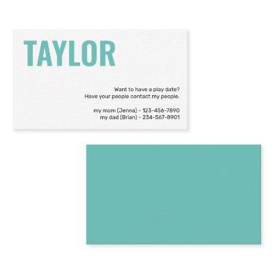 Kids Calling Card Play Date Playdates Girl or Boy
