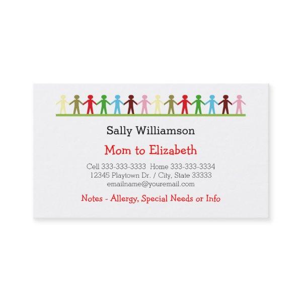 Kids Holding Hands Mommy and Child Custom Info Calling Card