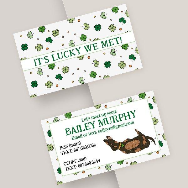 Kid's Lucky Clover Play Date Mommy Contact Card