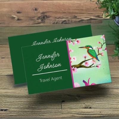 Kingfisher Bird in Sakura Cherry Tree Travel Agent