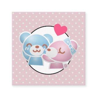 KIssing Bears on Polka Dots Cute and Kawaii Square