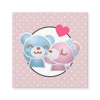 KIssing Bears on Polka Dots Cute and Kawaii Square