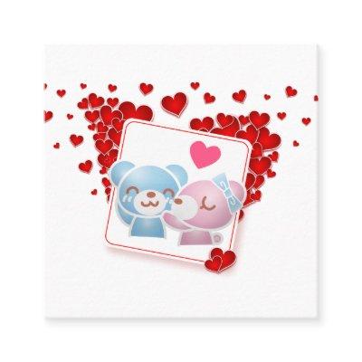 Kissing bears with Love Hearts All Around Square