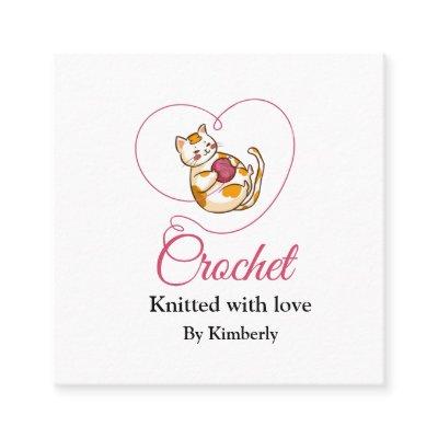 Kitten with heart crochet square