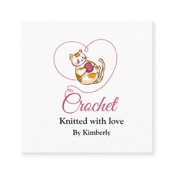 Kitten with heart crochet square