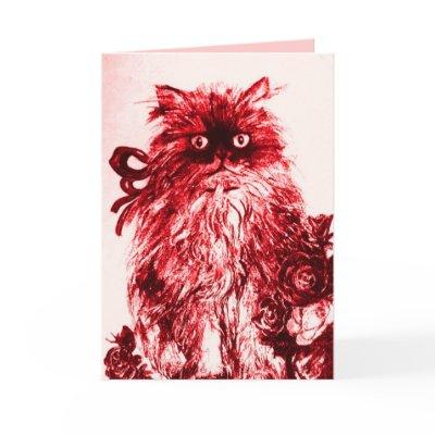 KITTEN WITH RED ROSES, Birthday Card