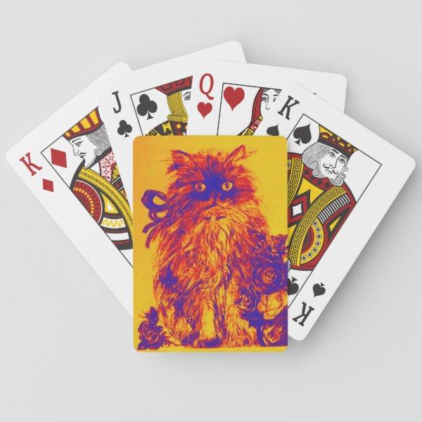 KITTEN WITH ROSES ,Yellow Orange Blue Playing Cards