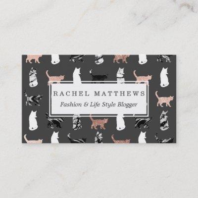 Kitty Cats in Rose Gold and Black and White Marble