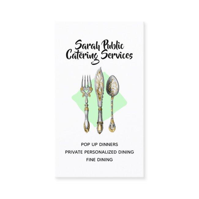 Knife fork spoon modern green diamond chef