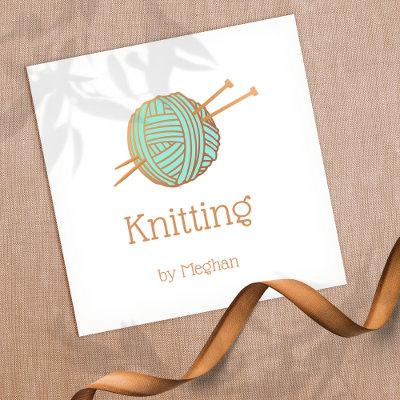 Knitters Knitting Yarn Ball Logo Square