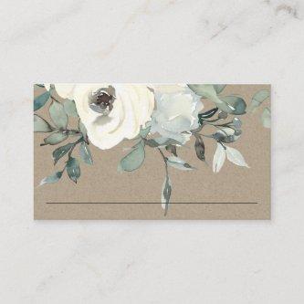 KRAFT IVORY WHITE FLORAL BUNCH WEDDING PLACE CARD