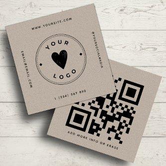 Kraft Paper Geometric QR Code & Logo Earthy Unique Square
