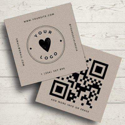 Kraft Paper Geometric QR Code & Logo Earthy Unique Square
