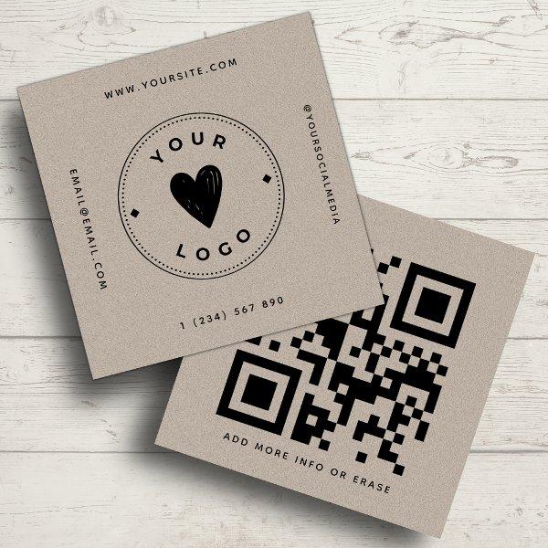 Kraft Paper Geometric QR Code & Logo Earthy Unique Square