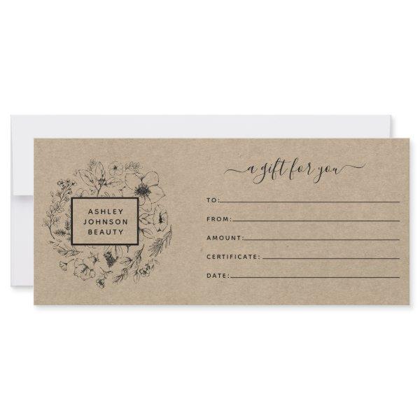 Kraft Paper Modern Botanical Gift Certificate