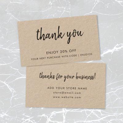 Kraft Rustic | Modern Minimalist Thank You Store Discount Card