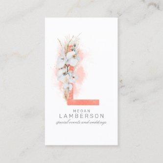 L Letter Monogram White Orchids and Pampas Grass
