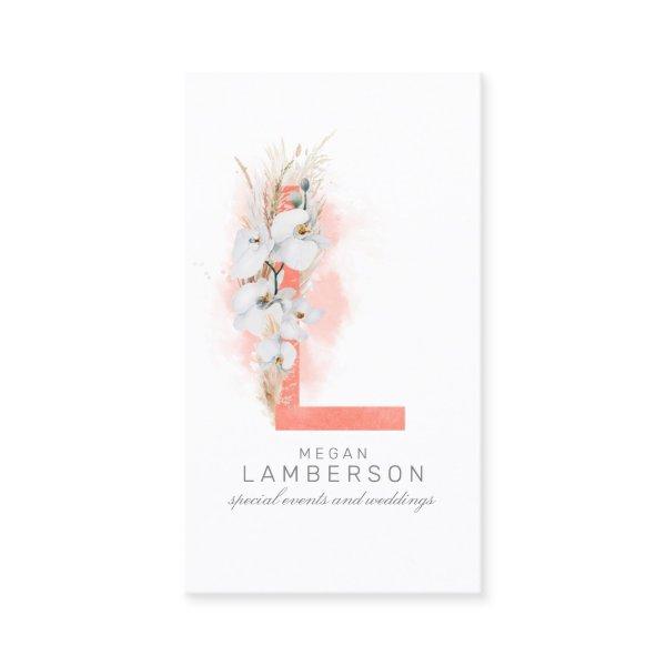 L Letter Monogram White Orchids and Pampas Grass