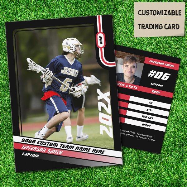 Lacrosse Player Trading Card in Black Red
