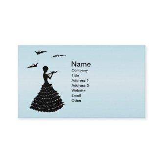 Lady Ruffled Dress Fancy Doves in Black Silhouette