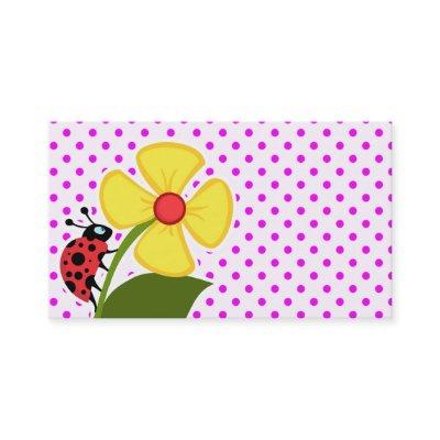 Ladybug and Flower on Fuchsia Polka Dots