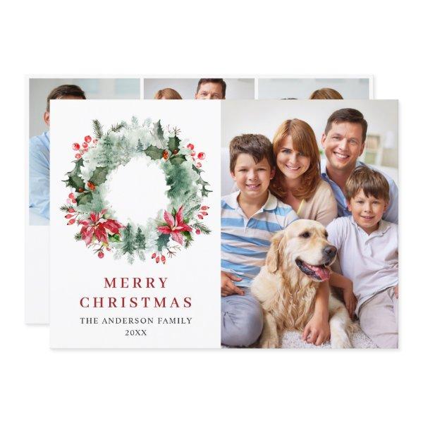 Landscape Wreath Holly Berry Pine 4 PHOTO Greeting Holiday Card